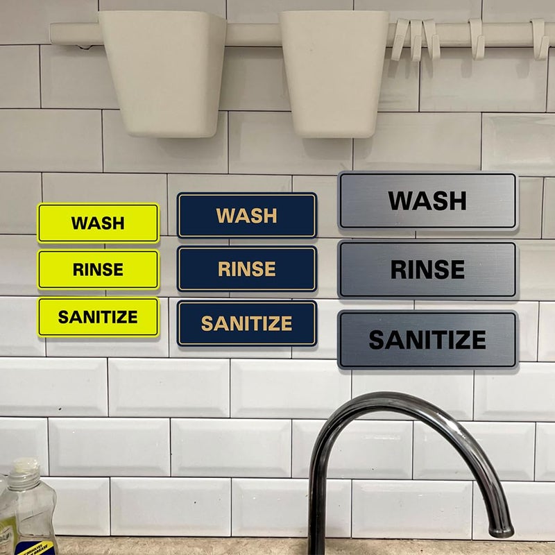 All Quality Standard WASH RINSE SANITIZE Set of 3 Bay Sink Signs - Restaurant & Commercial Kitchen Sink Signs - Easy to Install - Black (Medium) - Image 5